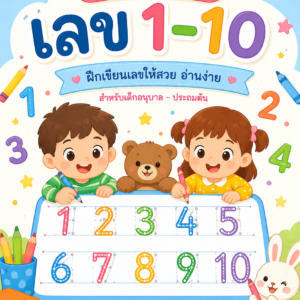 ชุดหนังสือแบบฝึกหัดเขียน ก-ฮ, A-Z, a-z และตัวเลข 1-10 รวม 123 หน้า